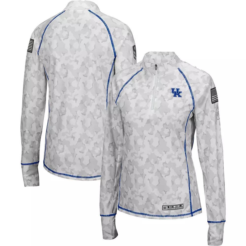 Women's Colosseum White Kentucky Wildcats OHT Military Appreciation Officer Arctic Camo Fitted Lightweight 1/4-Zip Jacket,  Product Image
