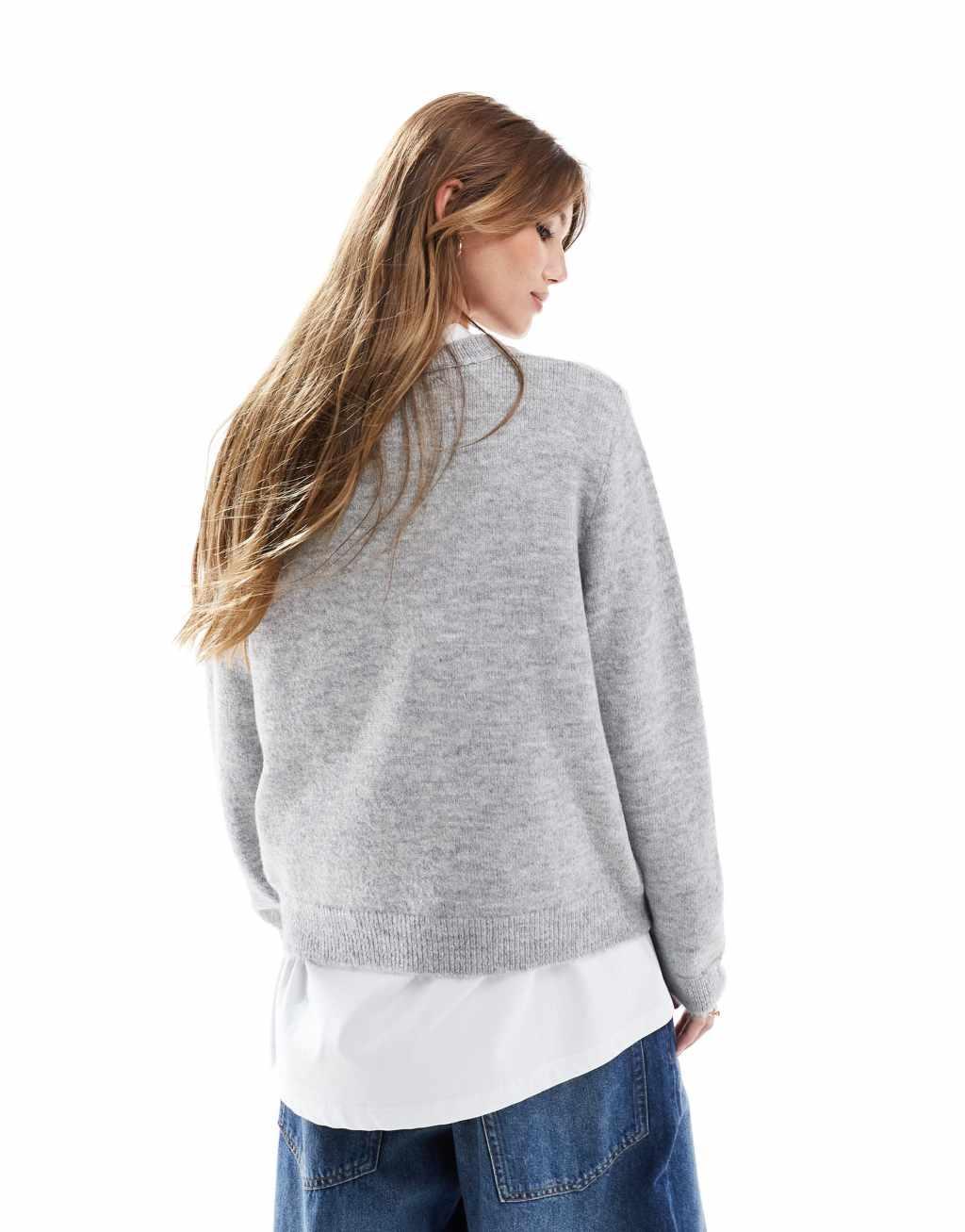 ASOS DESIGN knit sweater with flag graphic in gray Product Image