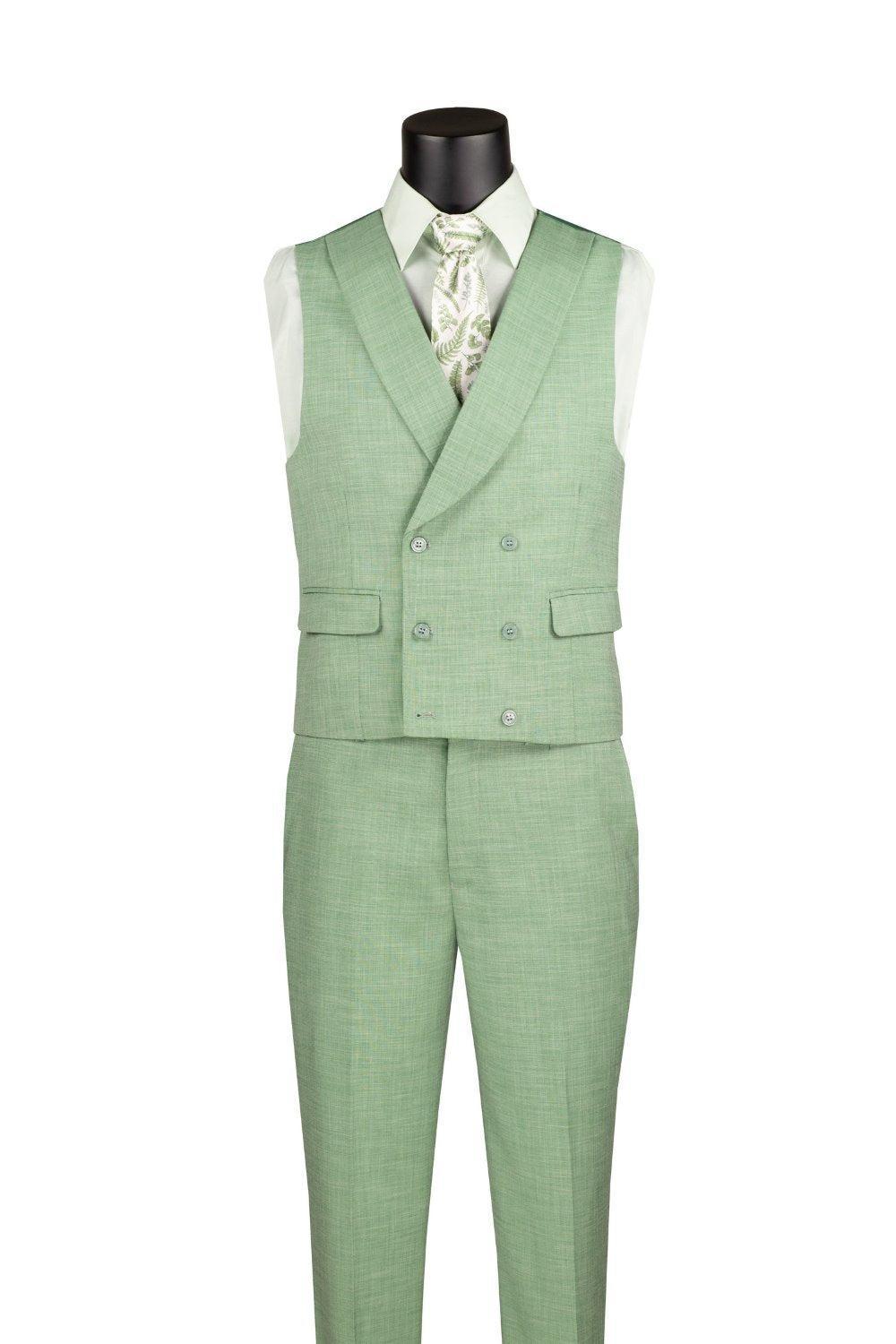 Light Green Modern Fit 3 Piece Suit with Vest and Adjustable Waist Band Pants Product Image