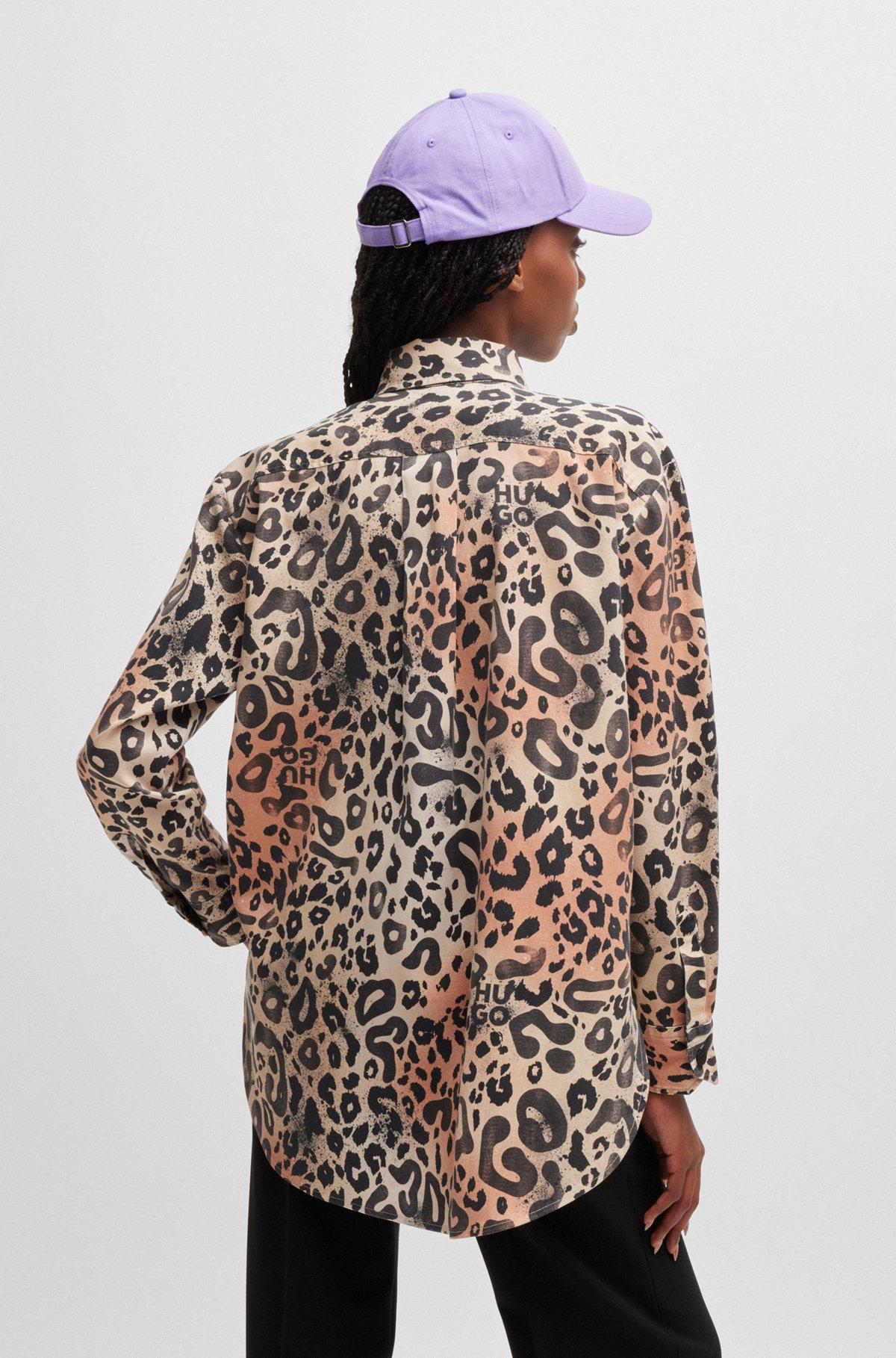 HUGO - Oversize-fit blouse in leopard-print twill - Patterned Product Image