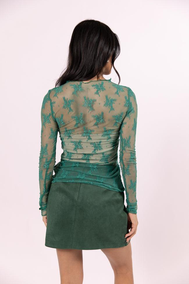 Speak Your Truth Green Mock Neck Lace Layering Blouse FINAL SALE Product Image