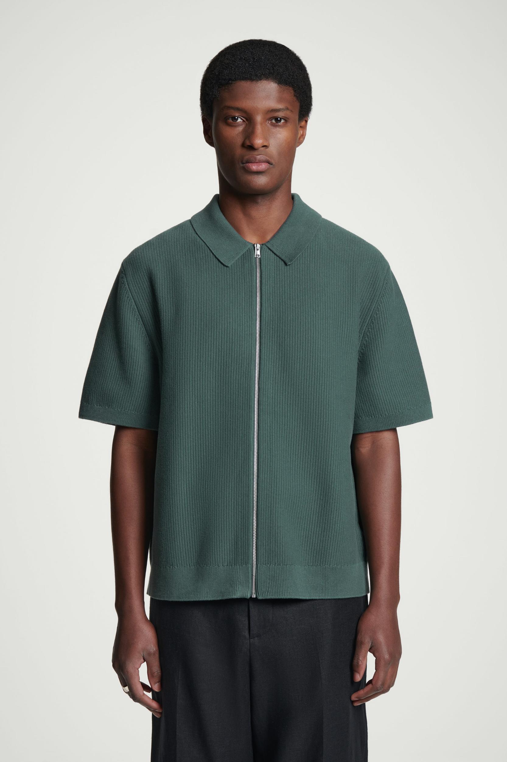 WAFFLE-KNIT COTTON ZIPPED SHIRT Product Image