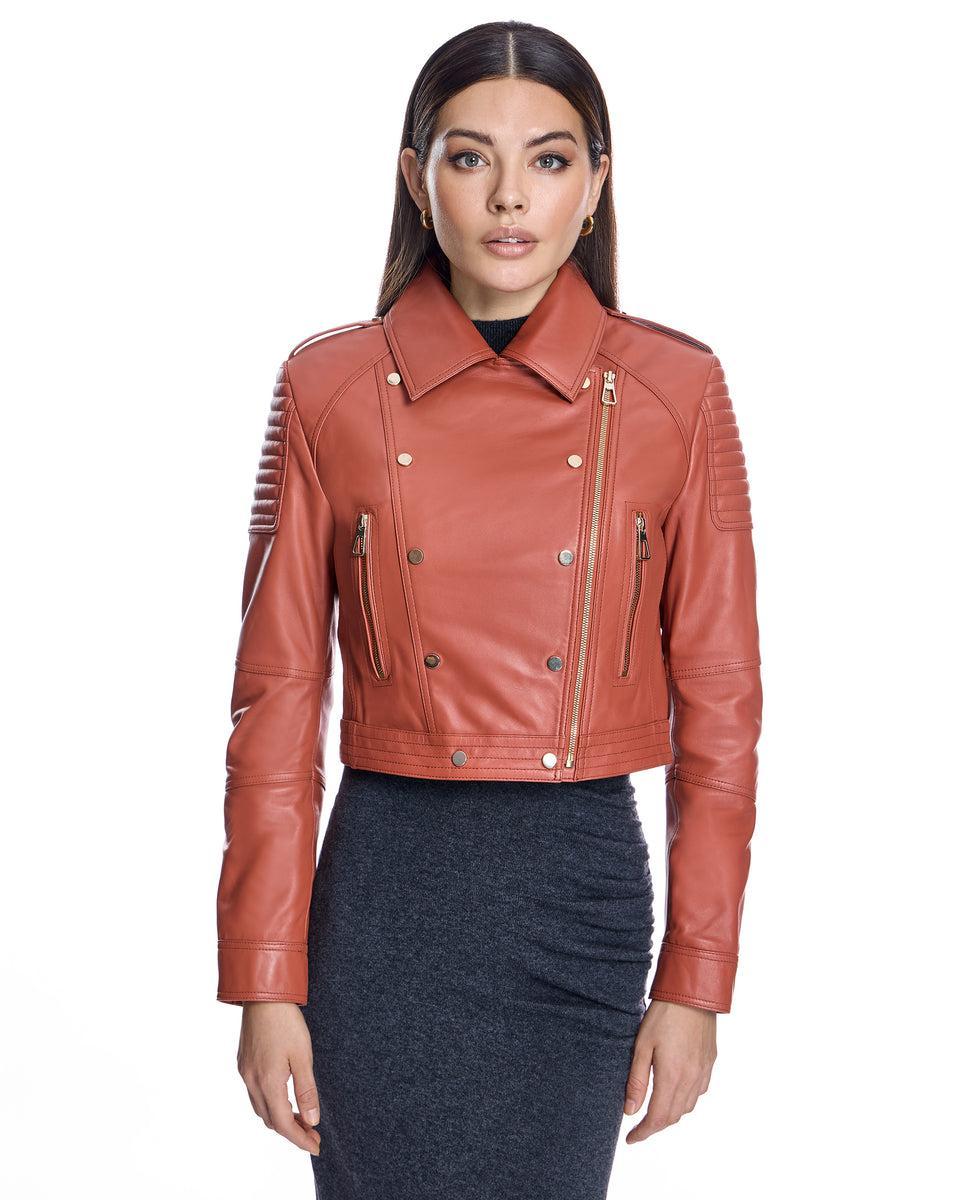 Cropped Leather Biker Jacket Product Image