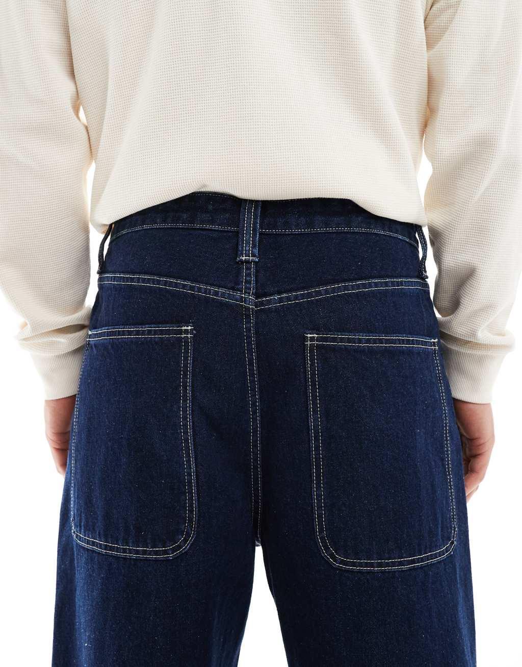 Bershka turn-up straight jeans in indigo Product Image