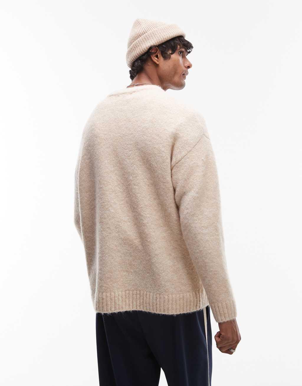 Topman relaxed fit sweater in oatmeal Product Image