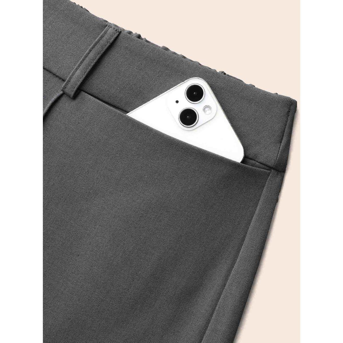 Plus Size Stretchy-Waist Seamed Plicated Detail Pants Women DimGray Workwear Essentials Wide Leg Mid Rise Work Pants BloomChic 26/4X Product Image