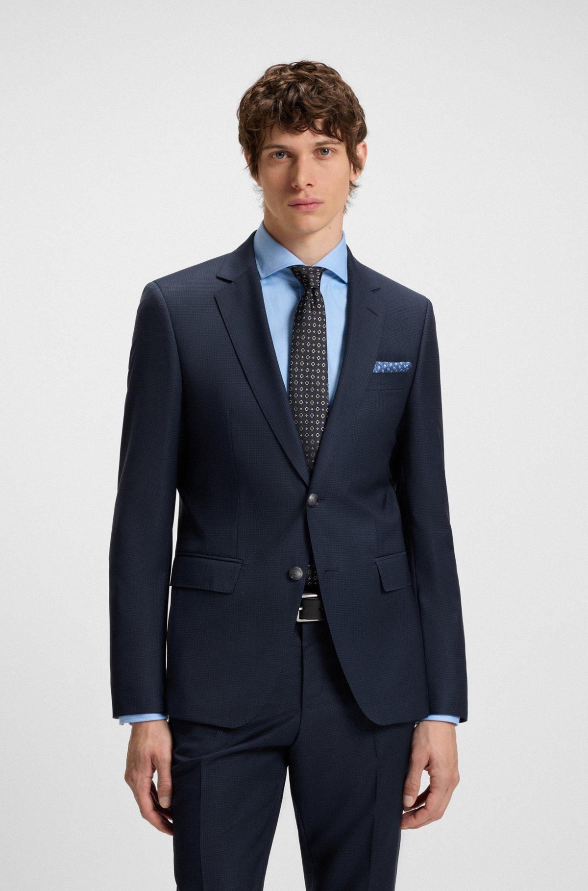 BOSS - Slim-fit suit in micro-patterned wool - Dark Blue Product Image