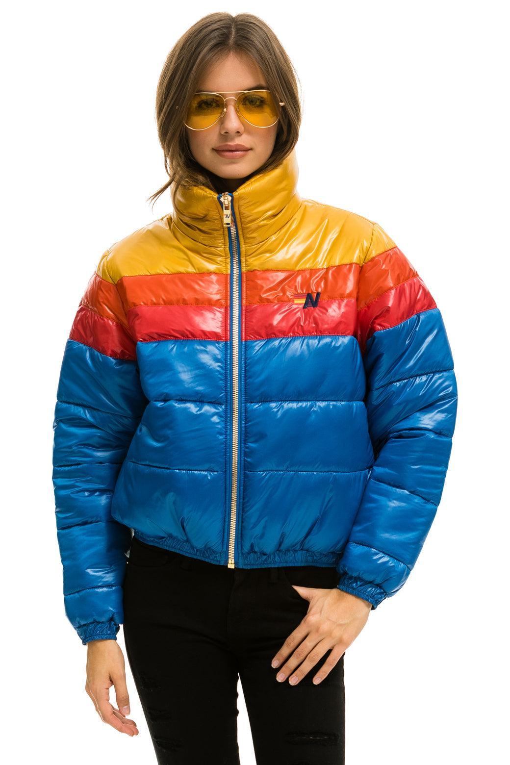 COLOR BLOCK LUXE APRES PUFFER JACKET -  GLOSSY SNORKEL BLUE Female Product Image