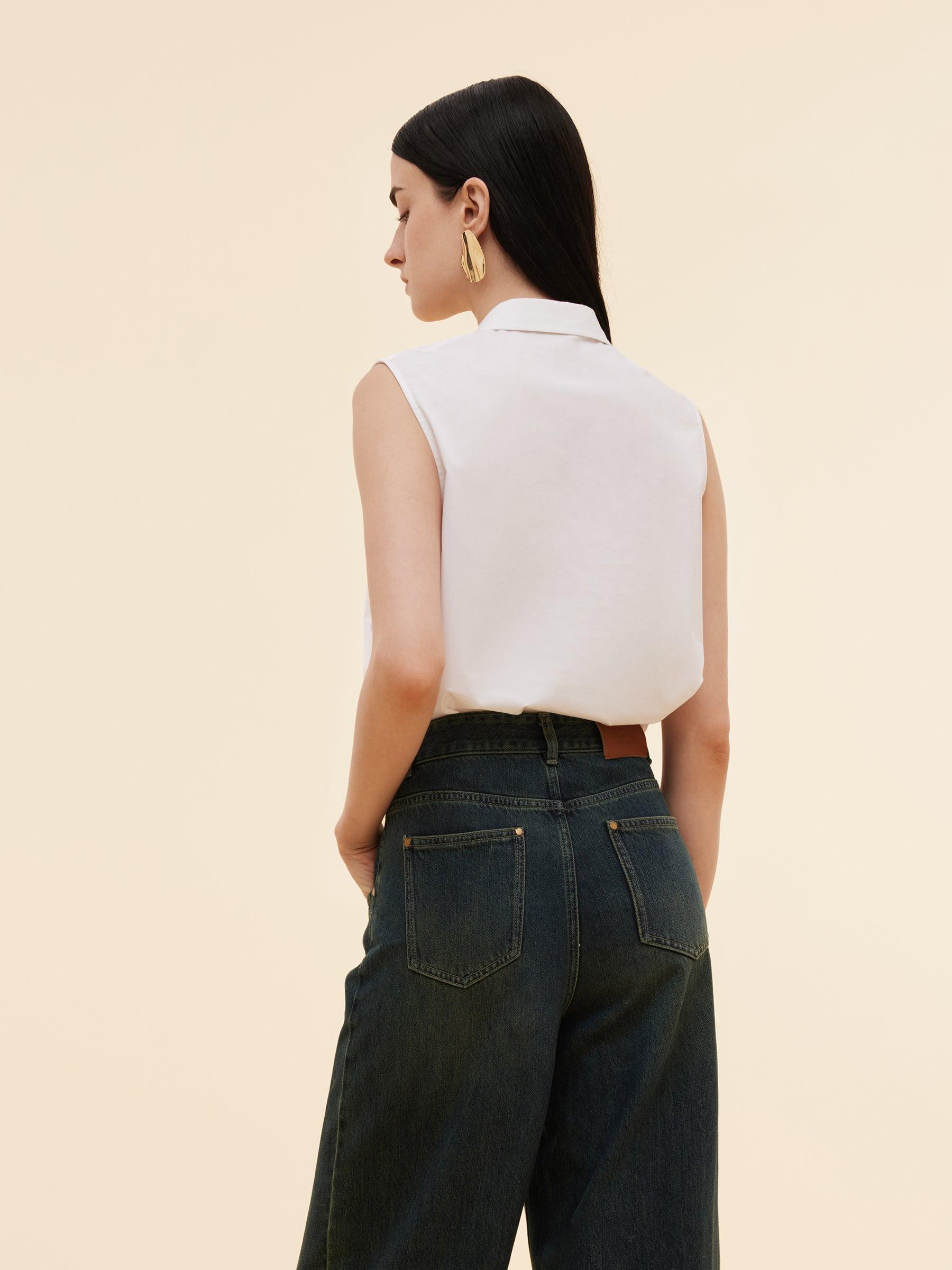 Sleeveless Concealed Placket Women Shirt Product Image