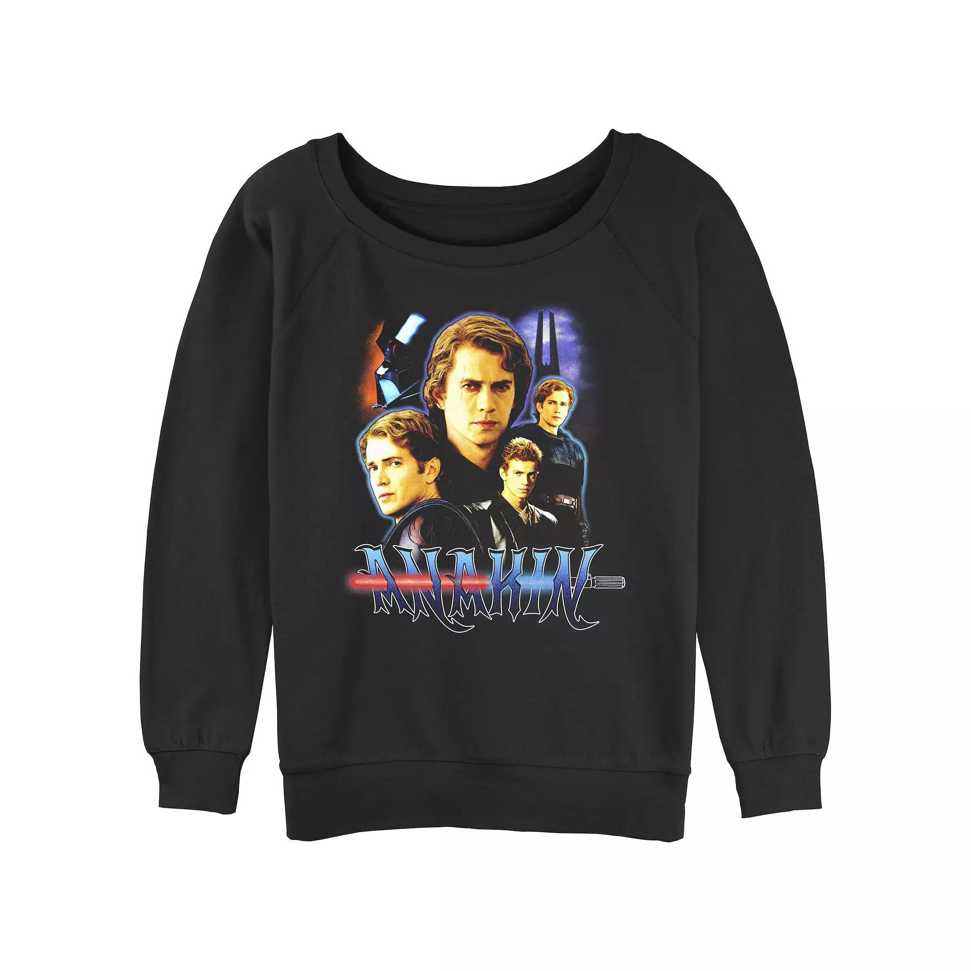 Juniors' Star Wars Anakin Skywalker Collage Slouchy Terry Graphic Pullover, Women's, Size: Large, Black Product Image