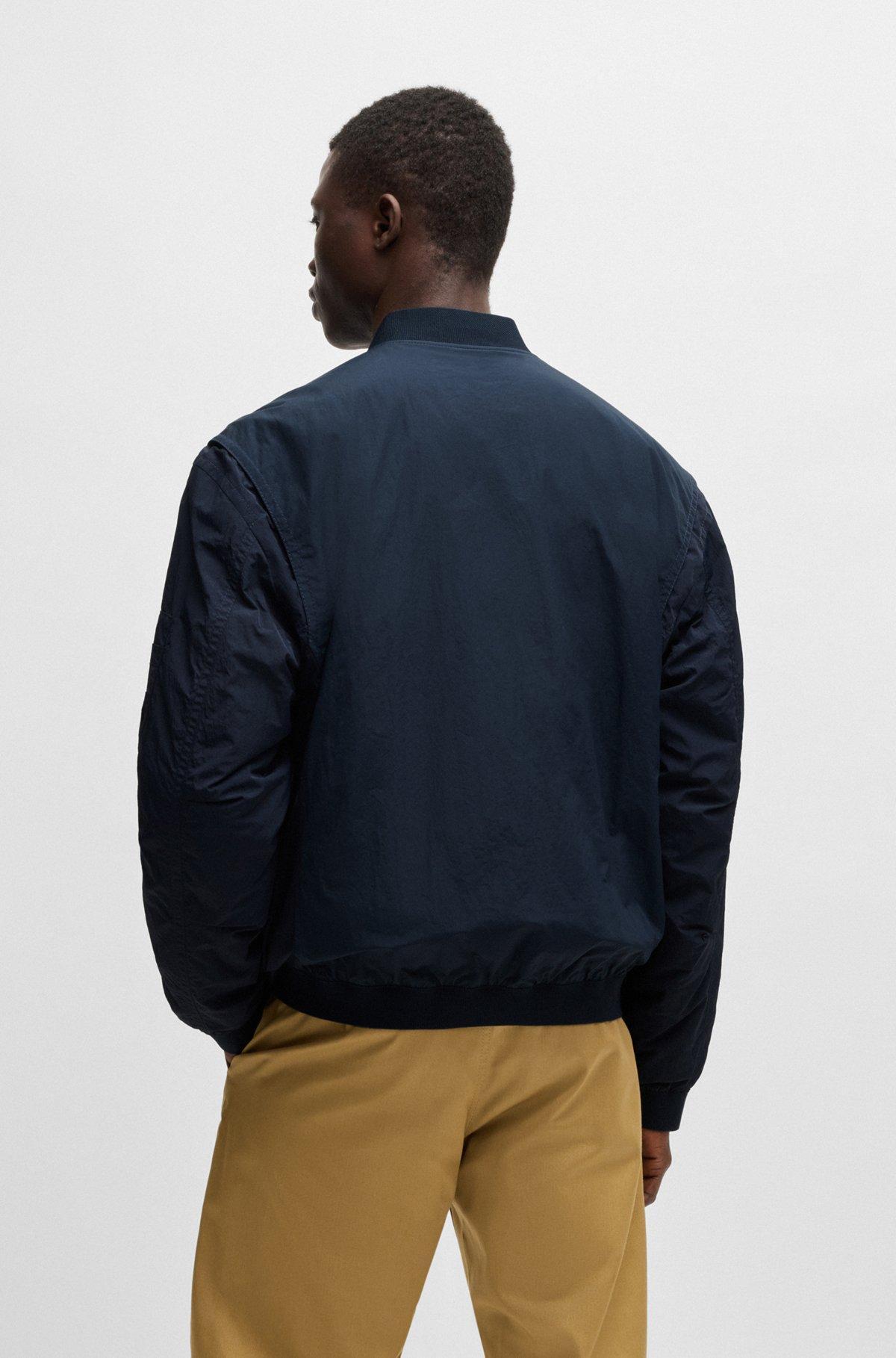 BOSS - Water-repellent bomber jacket with logo badge - Dark Blue Product Image