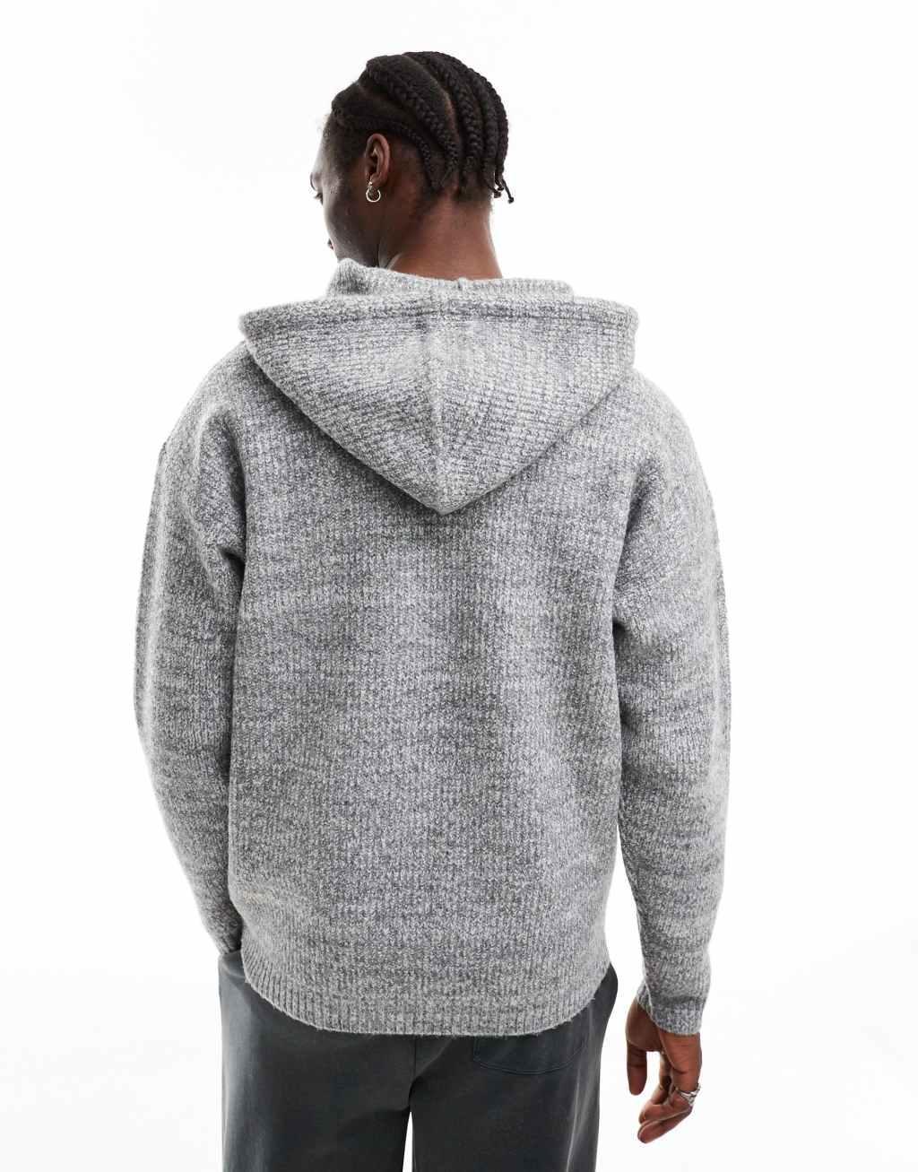 COLLUSION oversized chunky knit hoodie in gray  Product Image