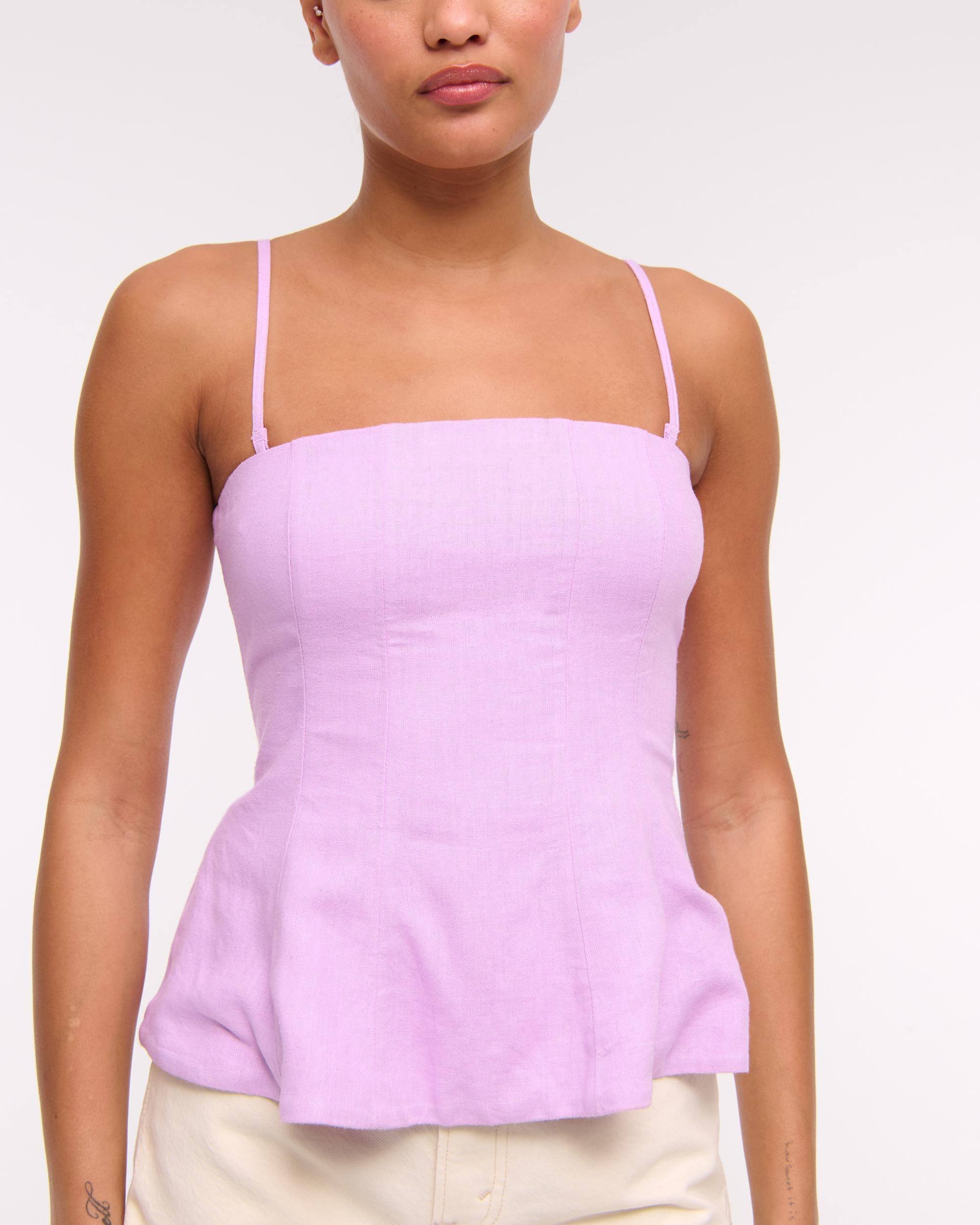 Linen-Blend Strapless Peplum Top Product Image