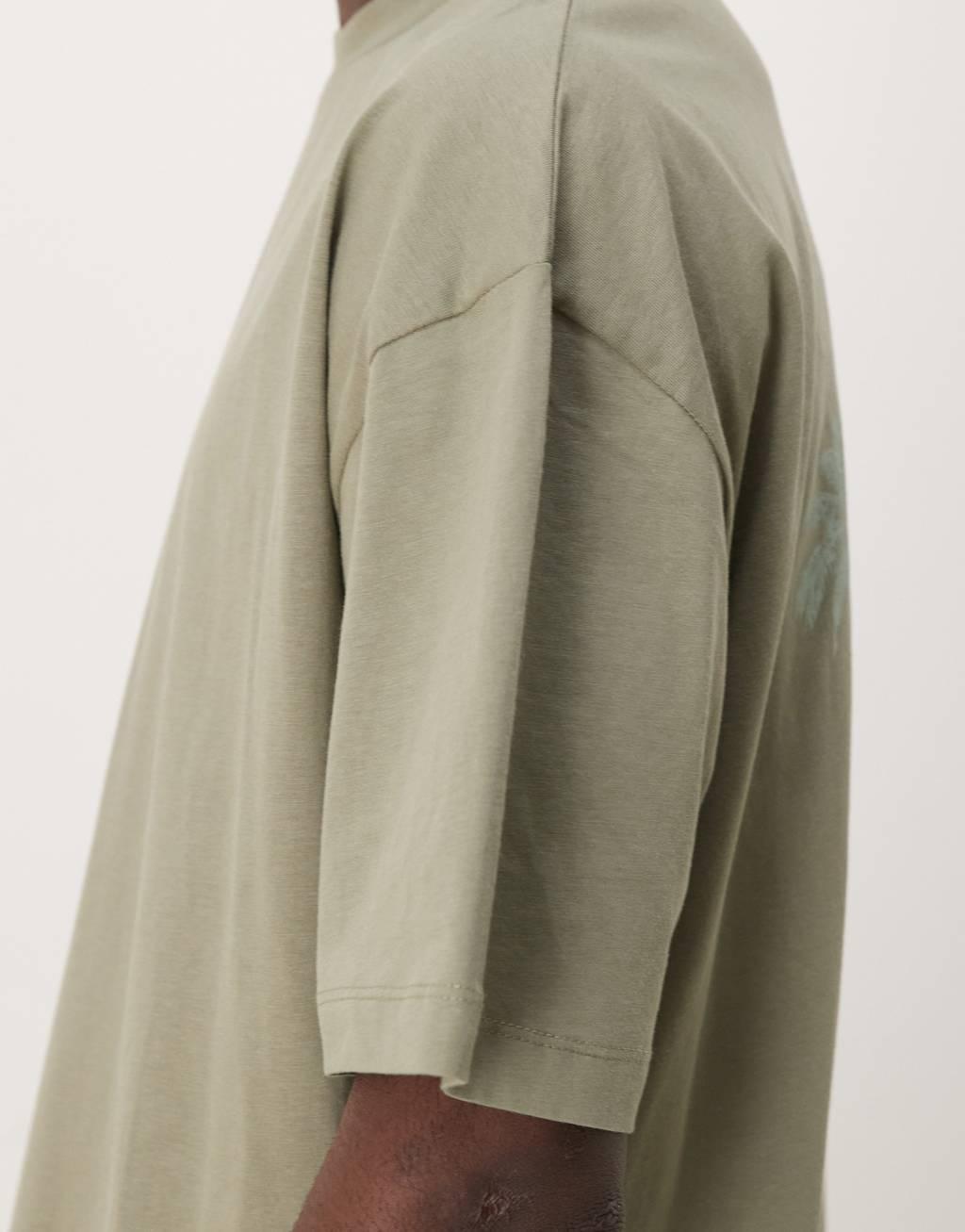 ASOS DESIGN boxy oversized T-shirt with back print in khaki Product Image