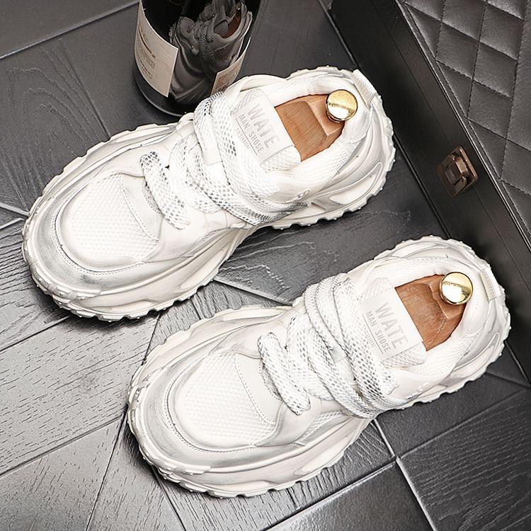 Platform Mesh Panel Lace-Up Sneakers Product Image