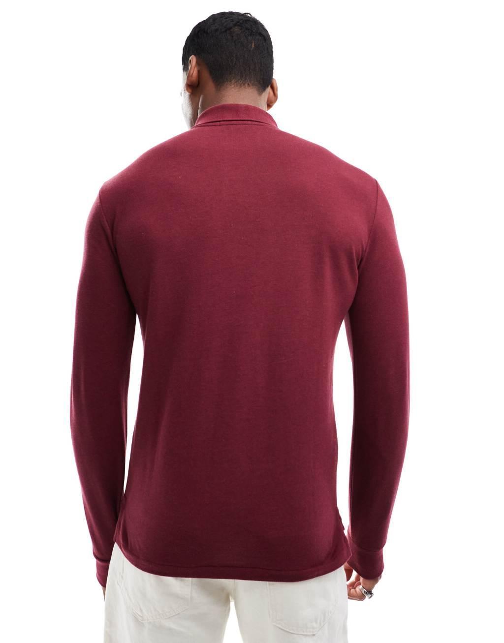 Polo Ralph Lauren icon logo slim fit long sleeve pique polo in burgundy heather Product Image