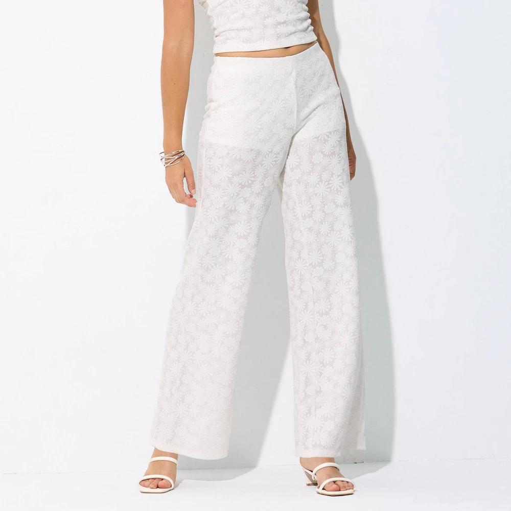 Women's Knit Wide Leg Pants - Wild Fable™ Cream L Product Image