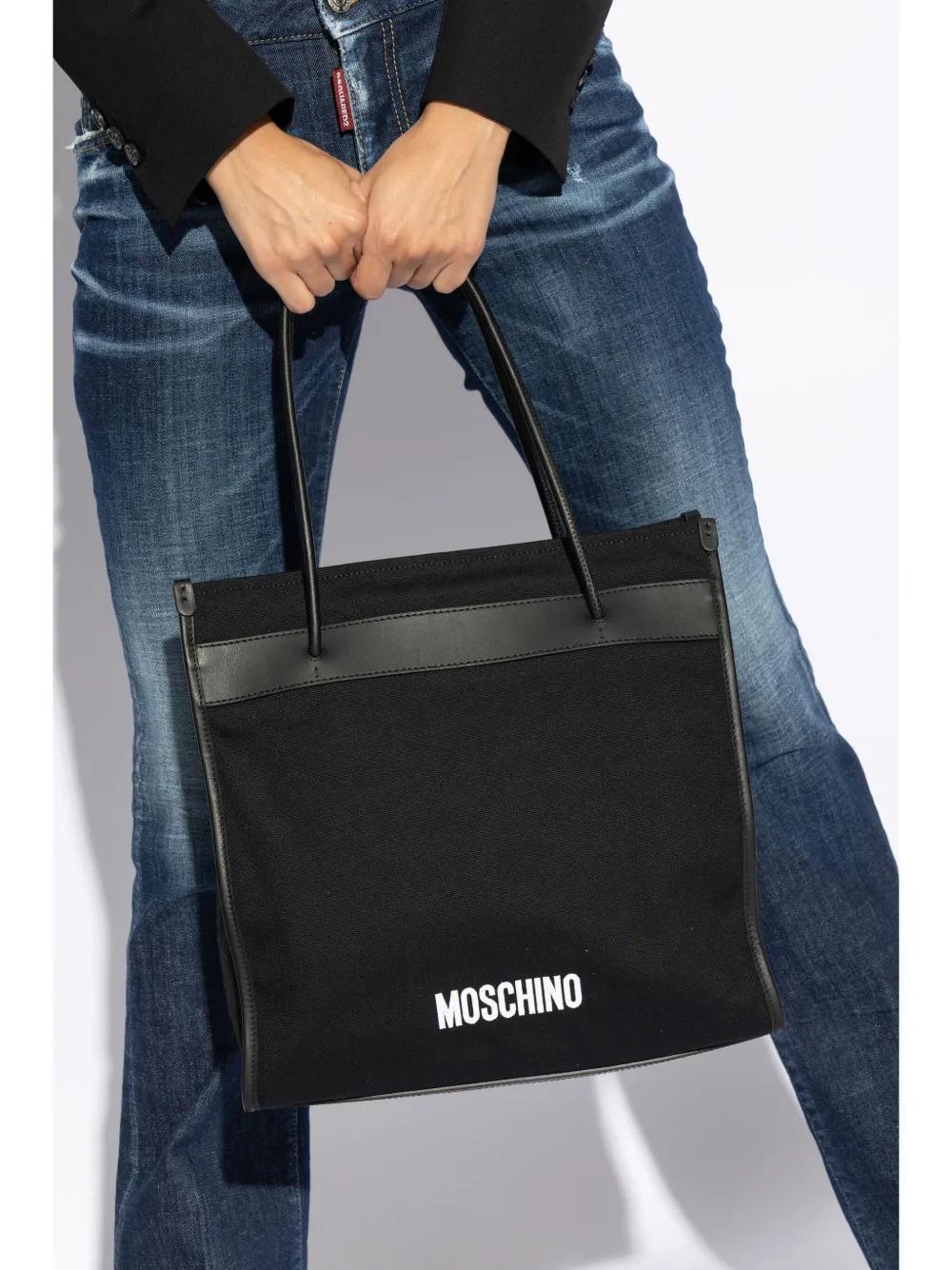 MOSCHINO Slogan Printed Top Handle Bag In Black Product Image