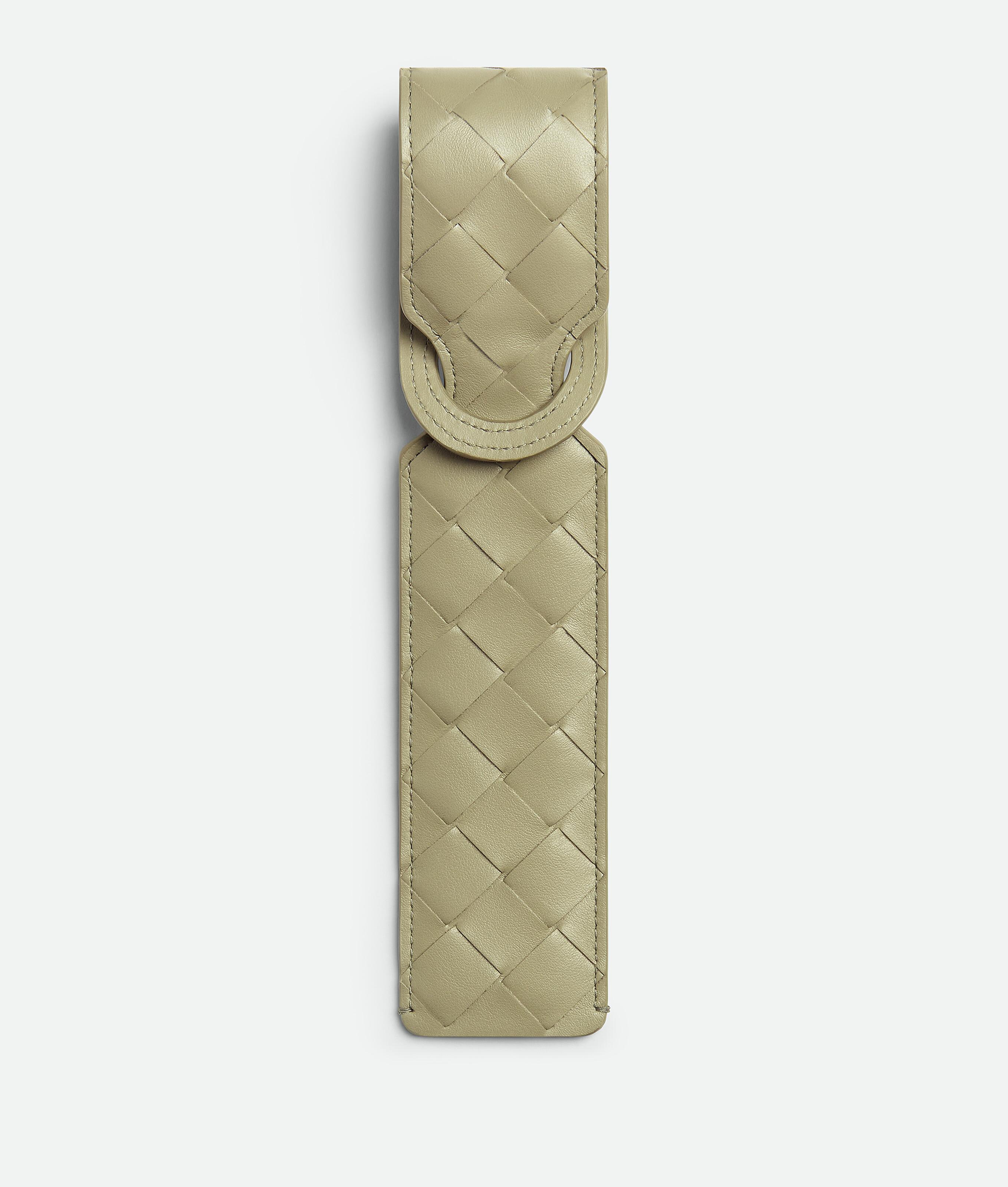 BOTTEGA VENETA Intrecciato Long Tag Holder In Travertine Product Image