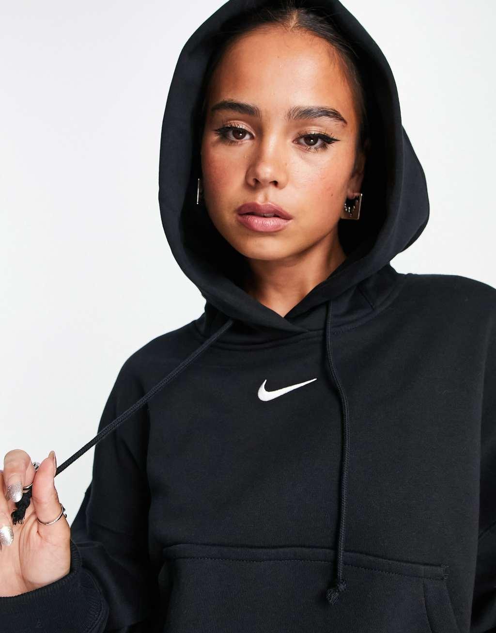 Nike Phoenix Fleece super oversized hoodie in black Product Image