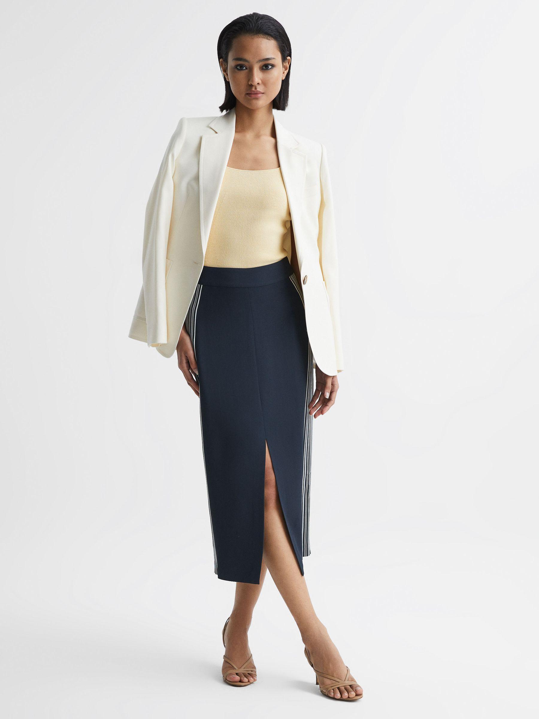 High Rise Midi Pencil Skirt in Navy Product Image