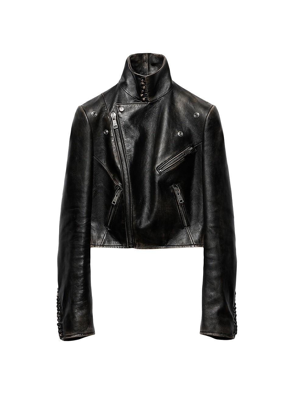 Womens Leather Biker Jacket Product Image