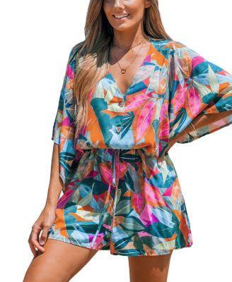 Cupshe Womens Colorful Leaf Print Drawstring Romper Product Image