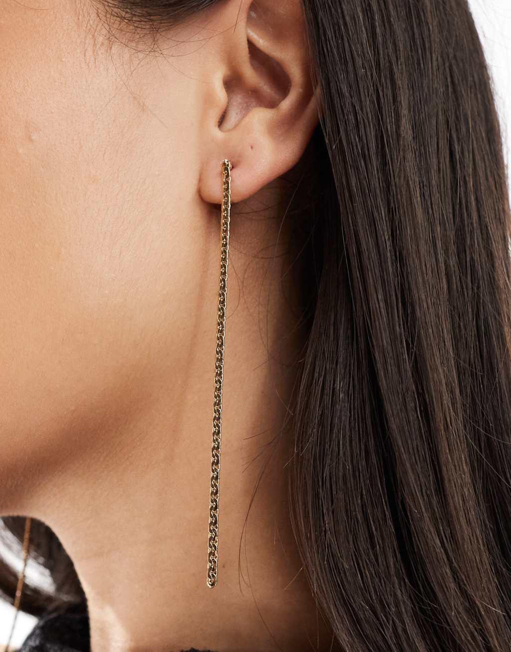 ASOS DESIGN 14k gold plated drop earrings with chain detail Product Image