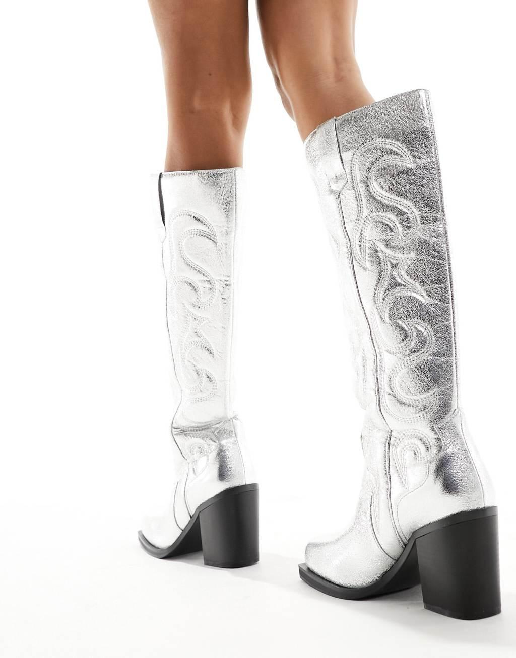 Public Desire Wide Fit Austine knee boot with western stitching Product Image