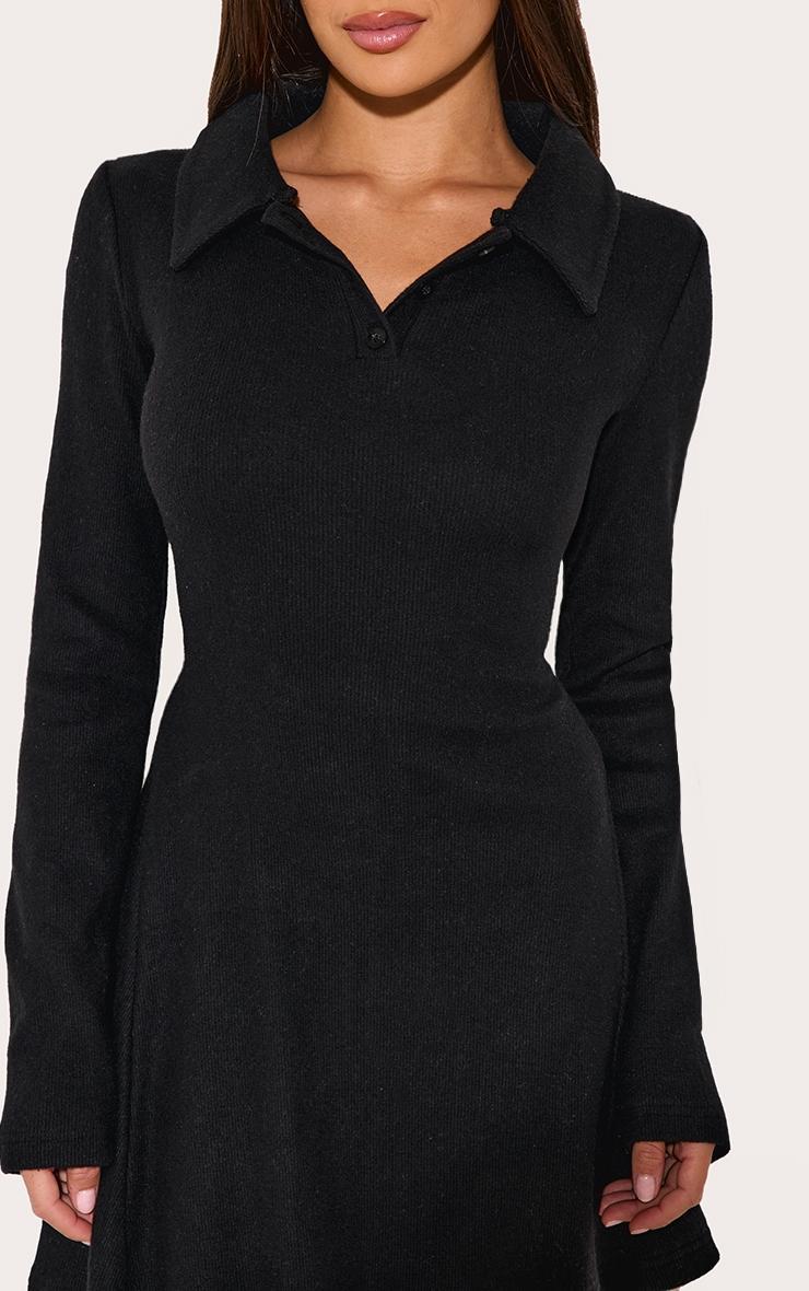 Black Heavy Brushed Rib Button Up Shift Dress Product Image