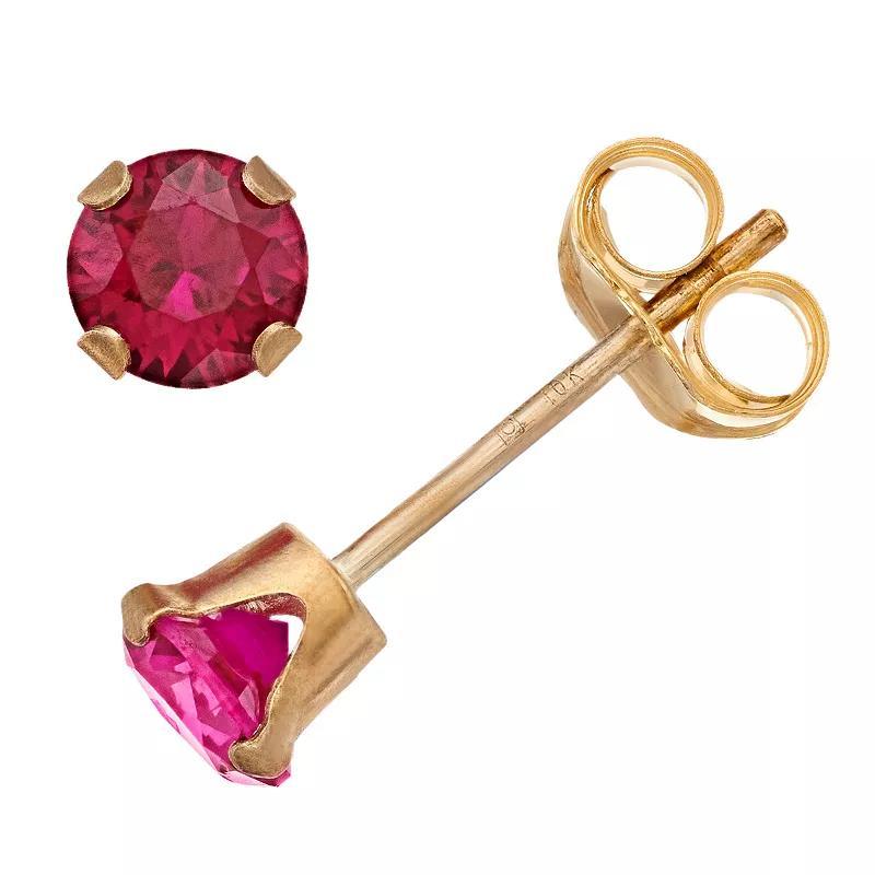 Pure Gem Collection 10k Gold Simulated Ruby Stud Earrings, Women's Product Image