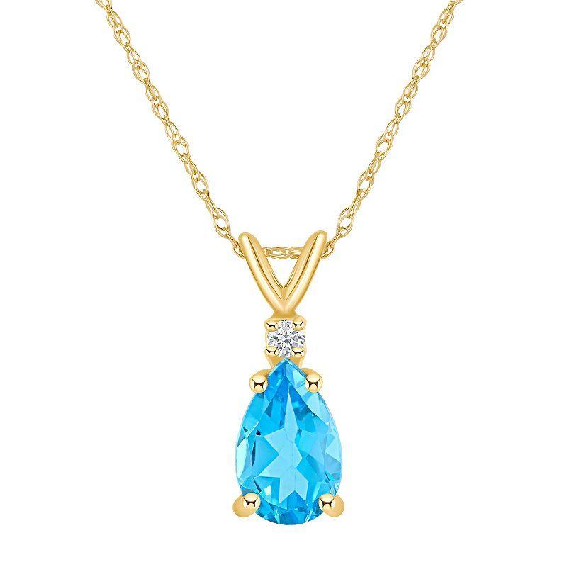 Celebration Gems 14k Gold Pear Shaped Blue Topaz & Diamond Accent Pendant Necklace, Womens 14k Whgold Product Image