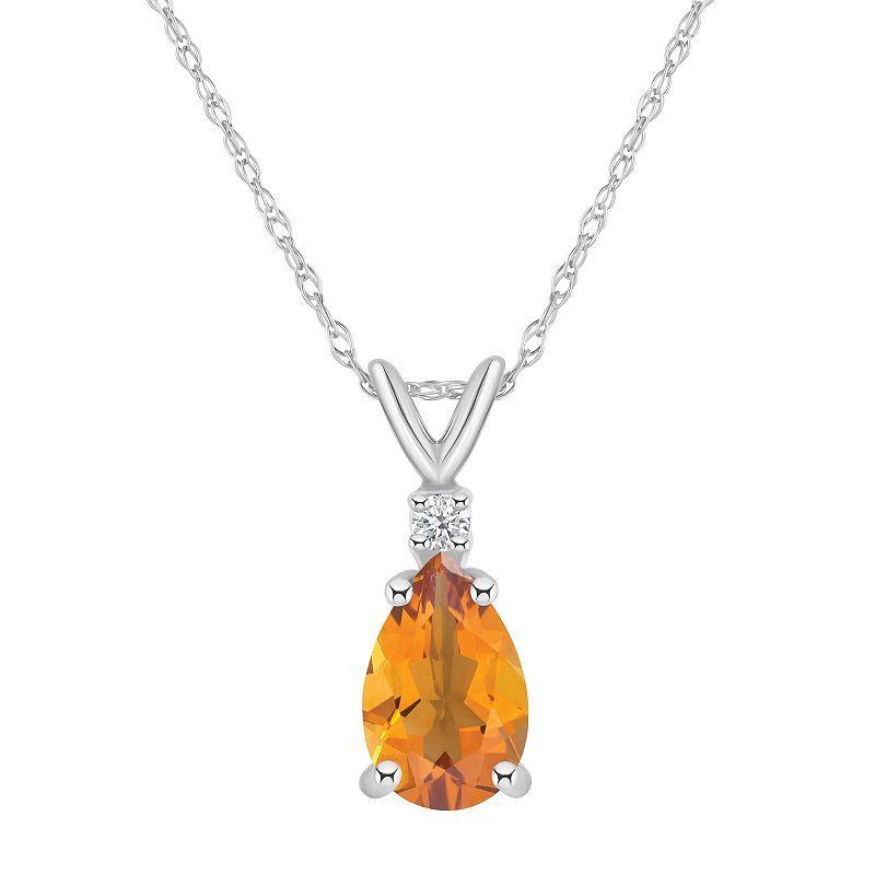 Celebration Gems 14k Gold Emerald Cut Citrine & Diamond Accent Pendant Necklace, Womens Product Image