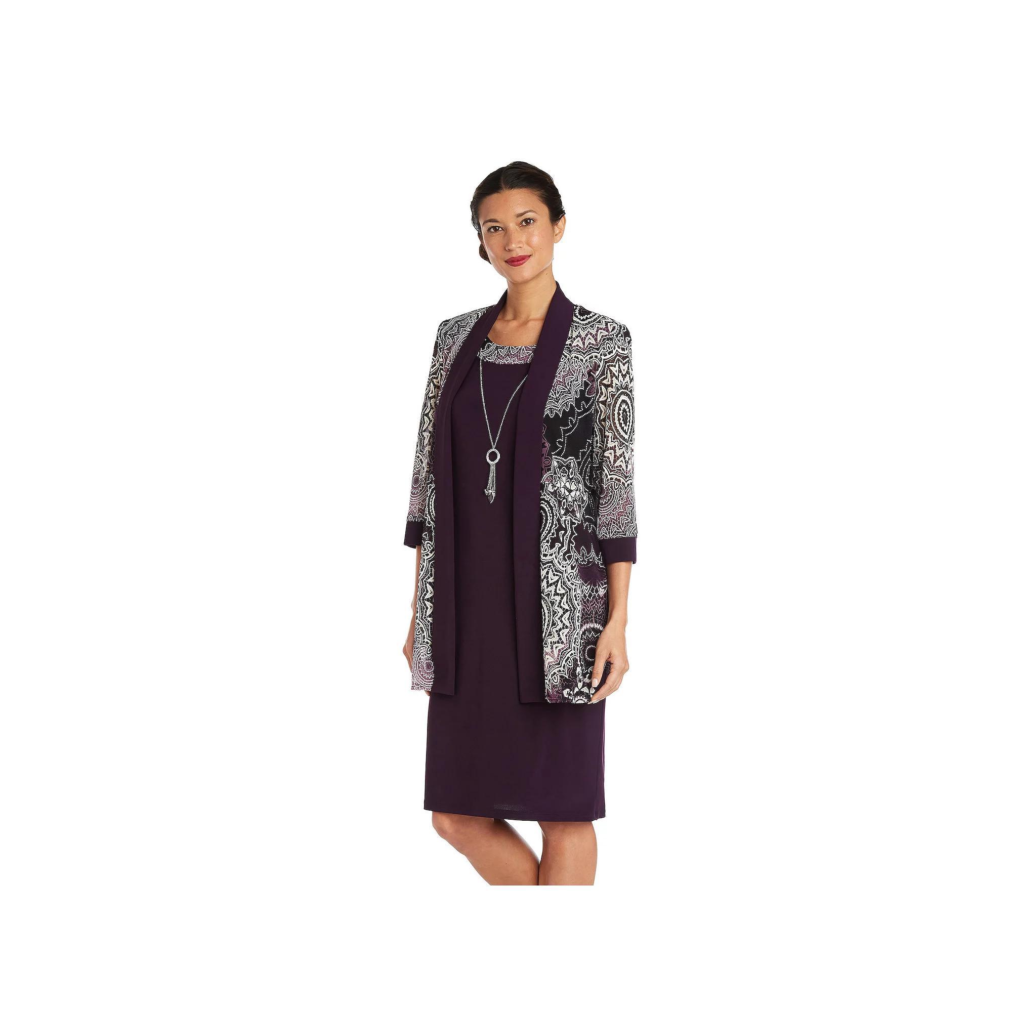 Petite R&M Richards 3-pc. Puff Print Mesh Jersey Dress & Jacket Set, Womens Product Image