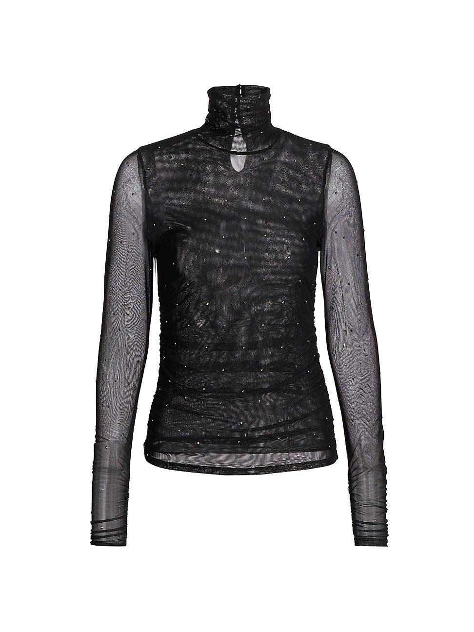 Womens Heatset Shirred Mesh Turtleneck Top Product Image