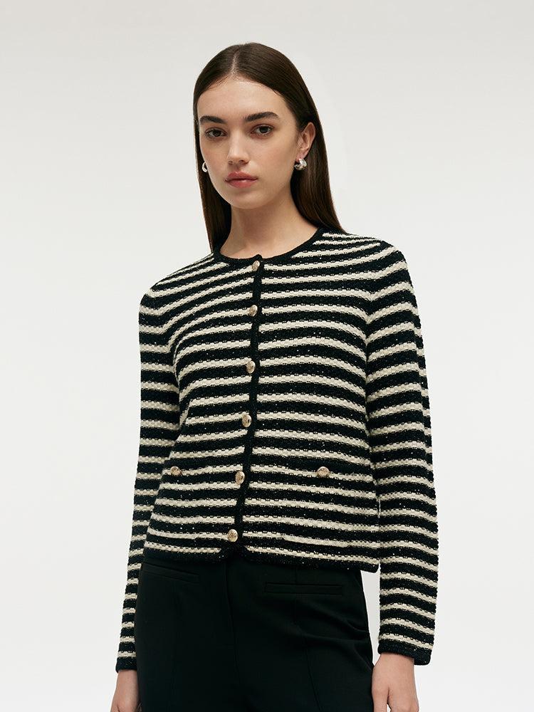 Black And White Stripe Women Cardigan Product Image