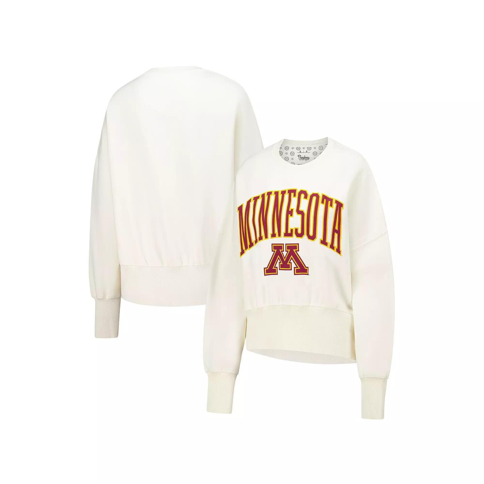 Women's Pressbox  Ivory Minnesota Golden Gophers��Oversized Waist-Length Crewneck Sweatshirt, Size: XL, Beige Product Image