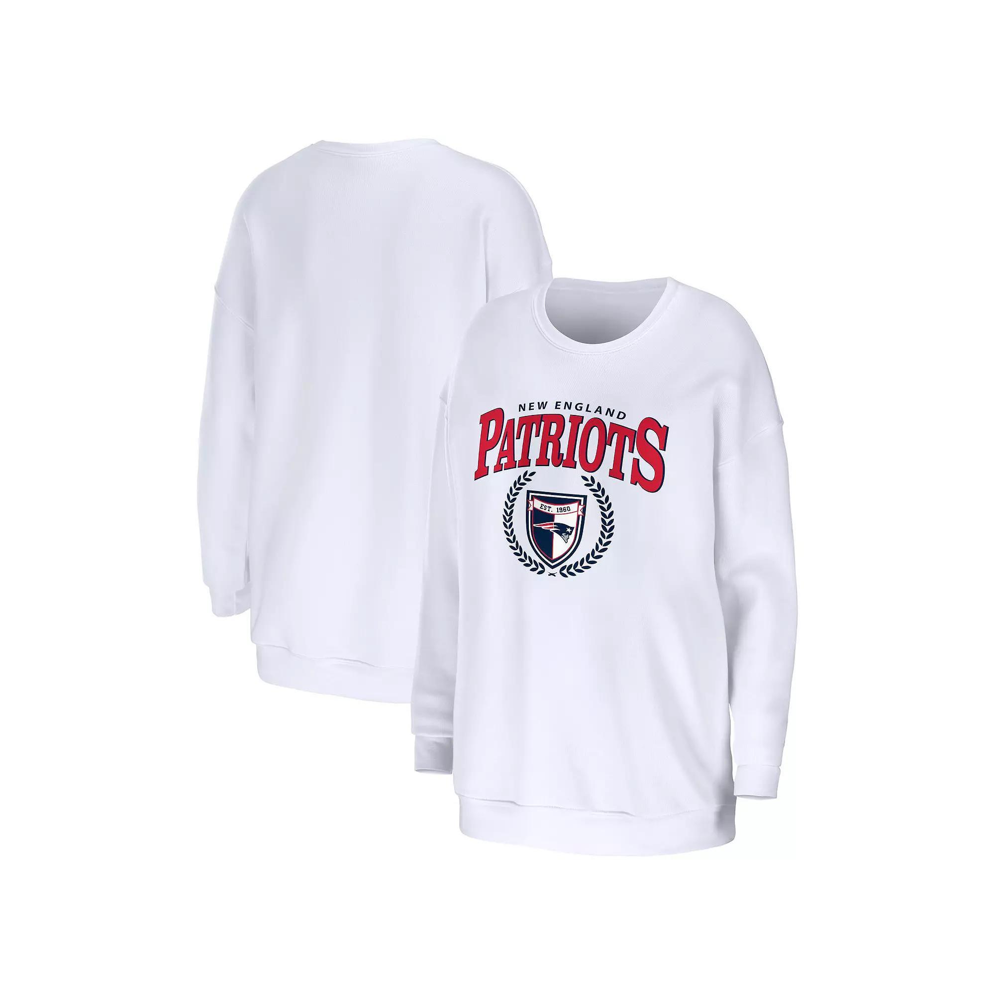 Women's WEAR by Erin Andrews White New England Patriots Oversized Pullover Sweatshirt, Size: XL Product Image