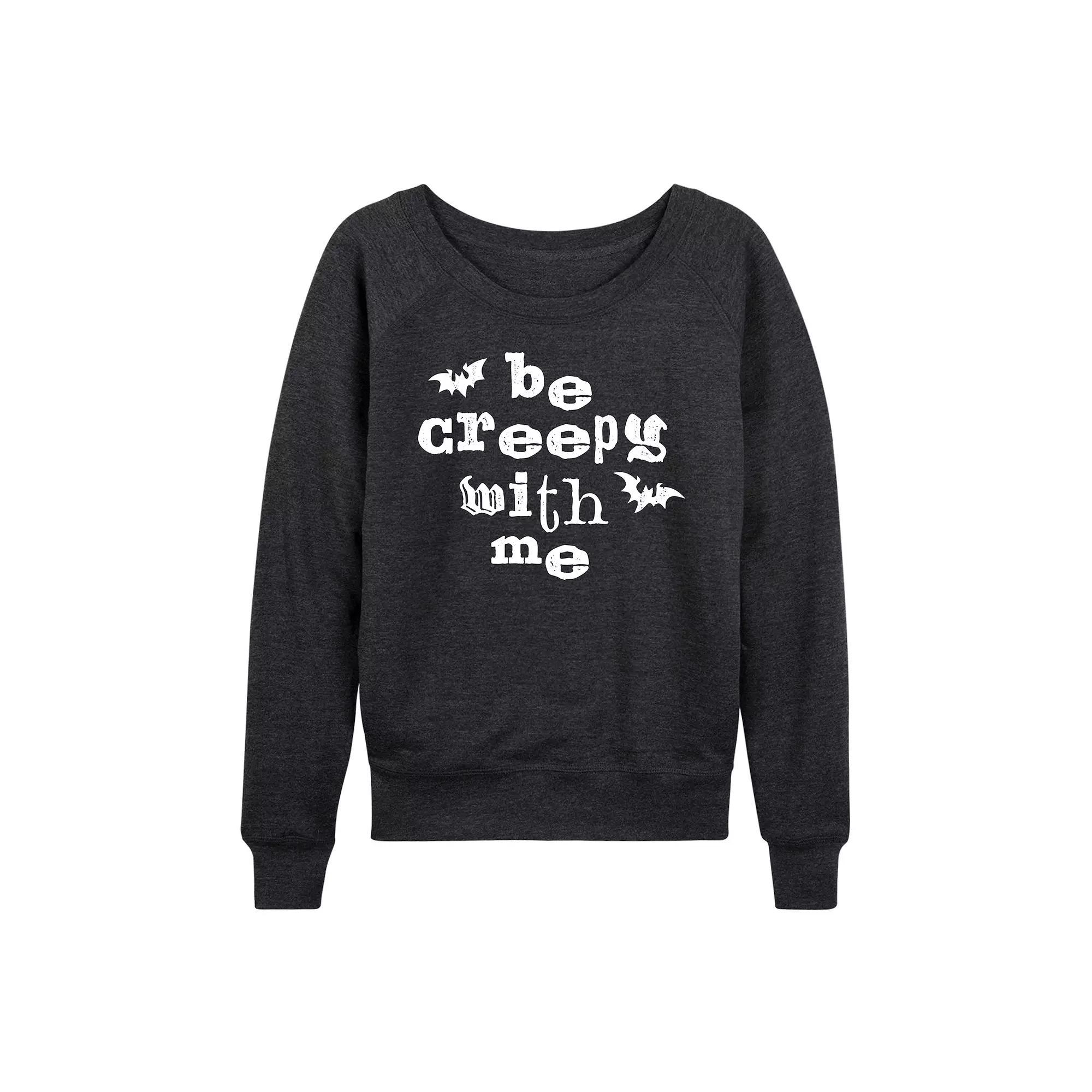 Women's Be Creepy With Me Bats French Terry Long Sleeve Tee, Size: XL, Heather Grey Product Image