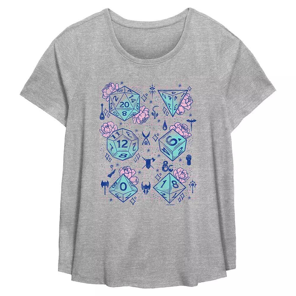 Plus Size Dungeons & Dragons Floral Pastel Dice Flowy Graphic Tee, Women's, Size: 3XL, Grey Gray Product Image
