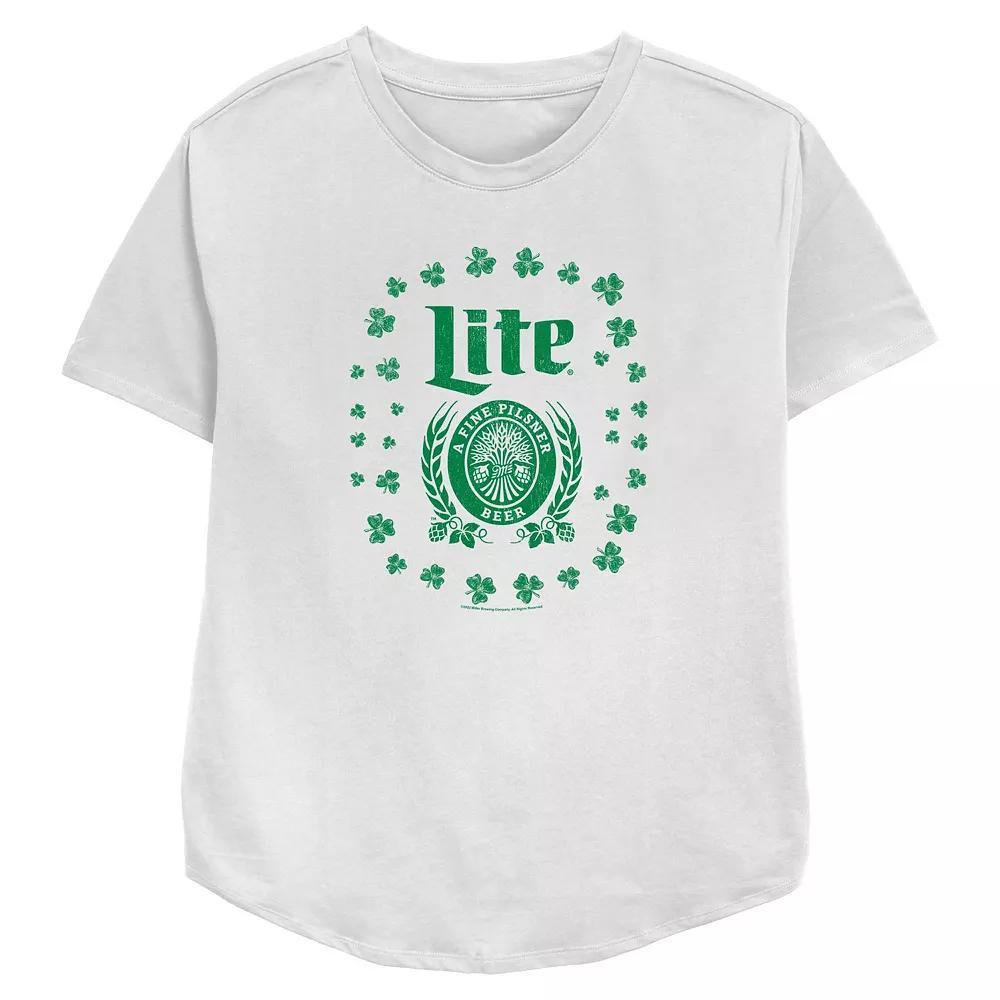Women's Miller Lite Shamrock Logo Relaxed Fit Graphic Tee, Size: XL, White Product Image