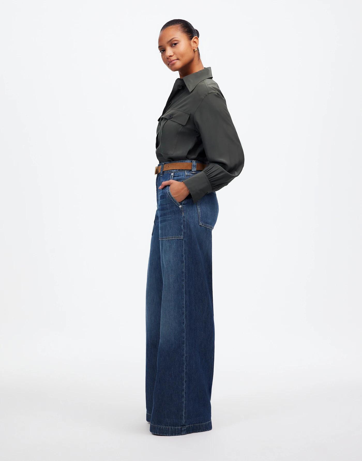 Curvy Superwide-Leg Utility Jeans in Lindewood Wash: Airy Denim Edition Product Image