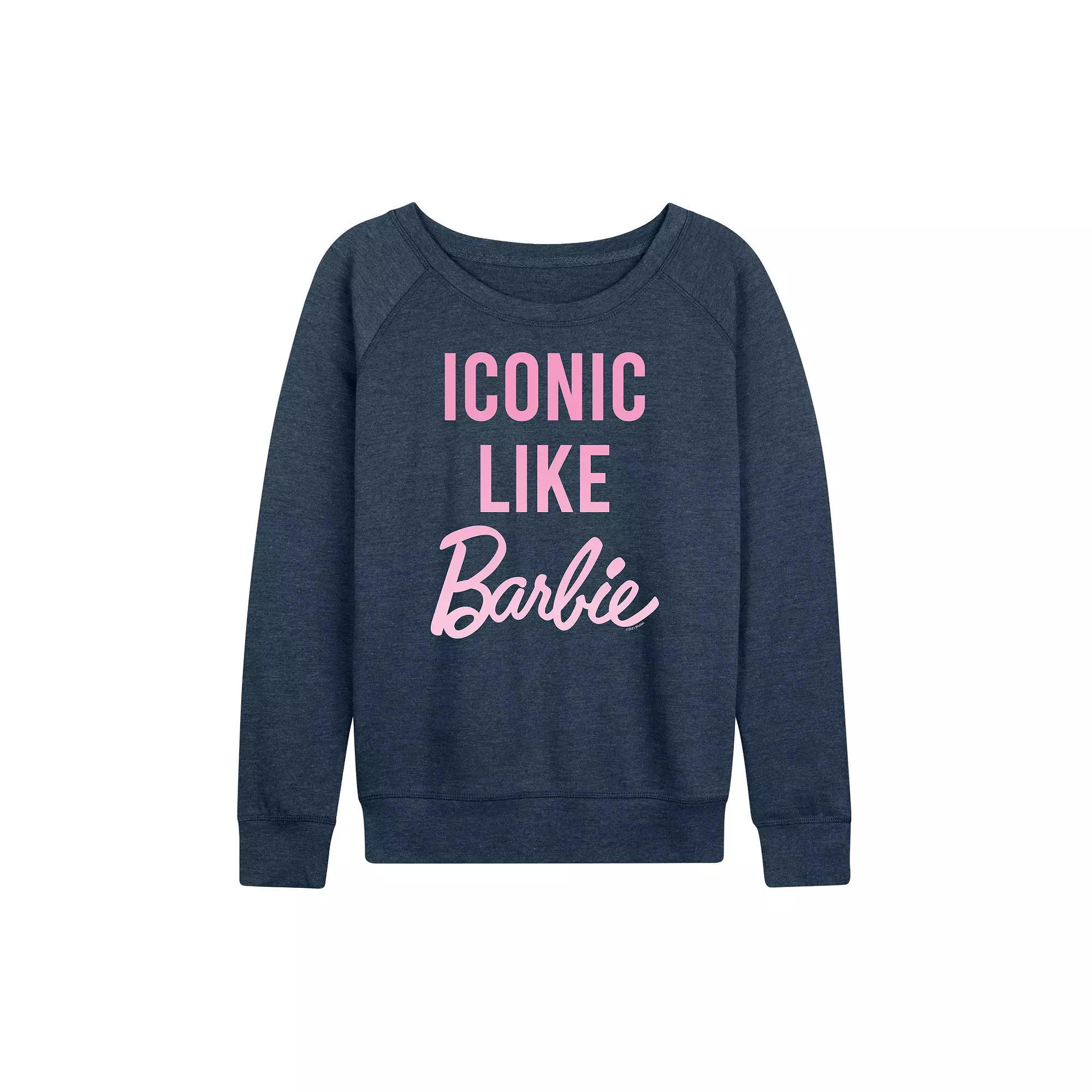 Women's Barbie® Iconic French Terry Long Sleeve Tee, Girl's, Size: Medium, Grey Indigo Product Image