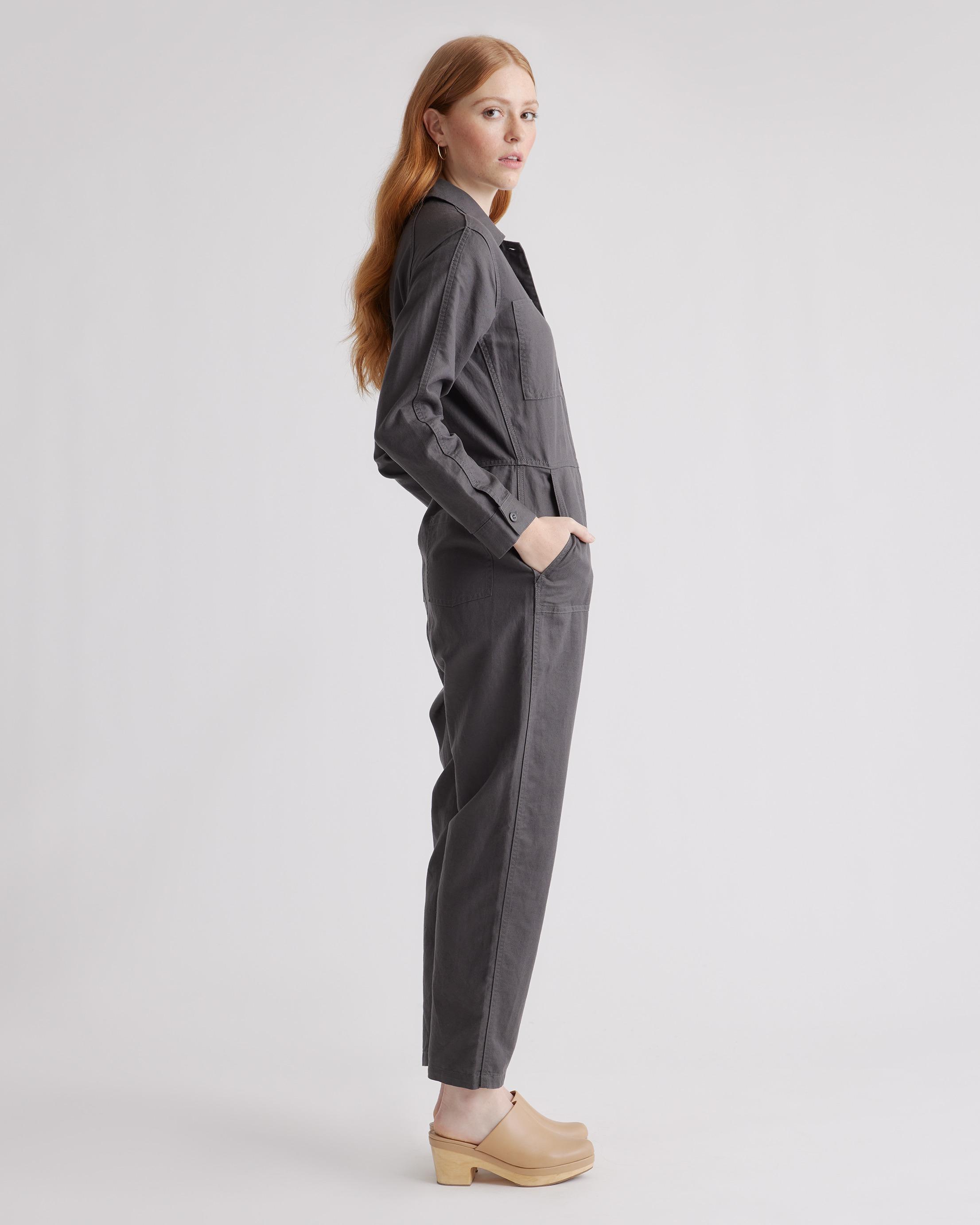 Cotton Linen Twill Long Sleeve Coverall Jumpsuit Product Image