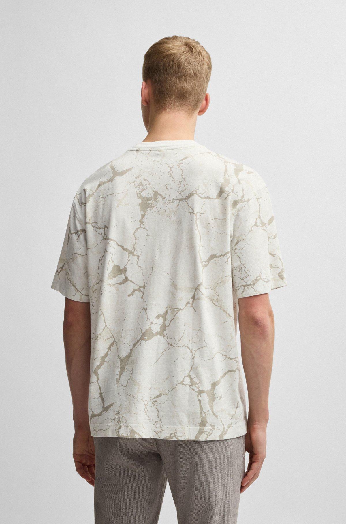 BOSS - Cotton-jersey T-shirt with all-over print - Light Beige Product Image