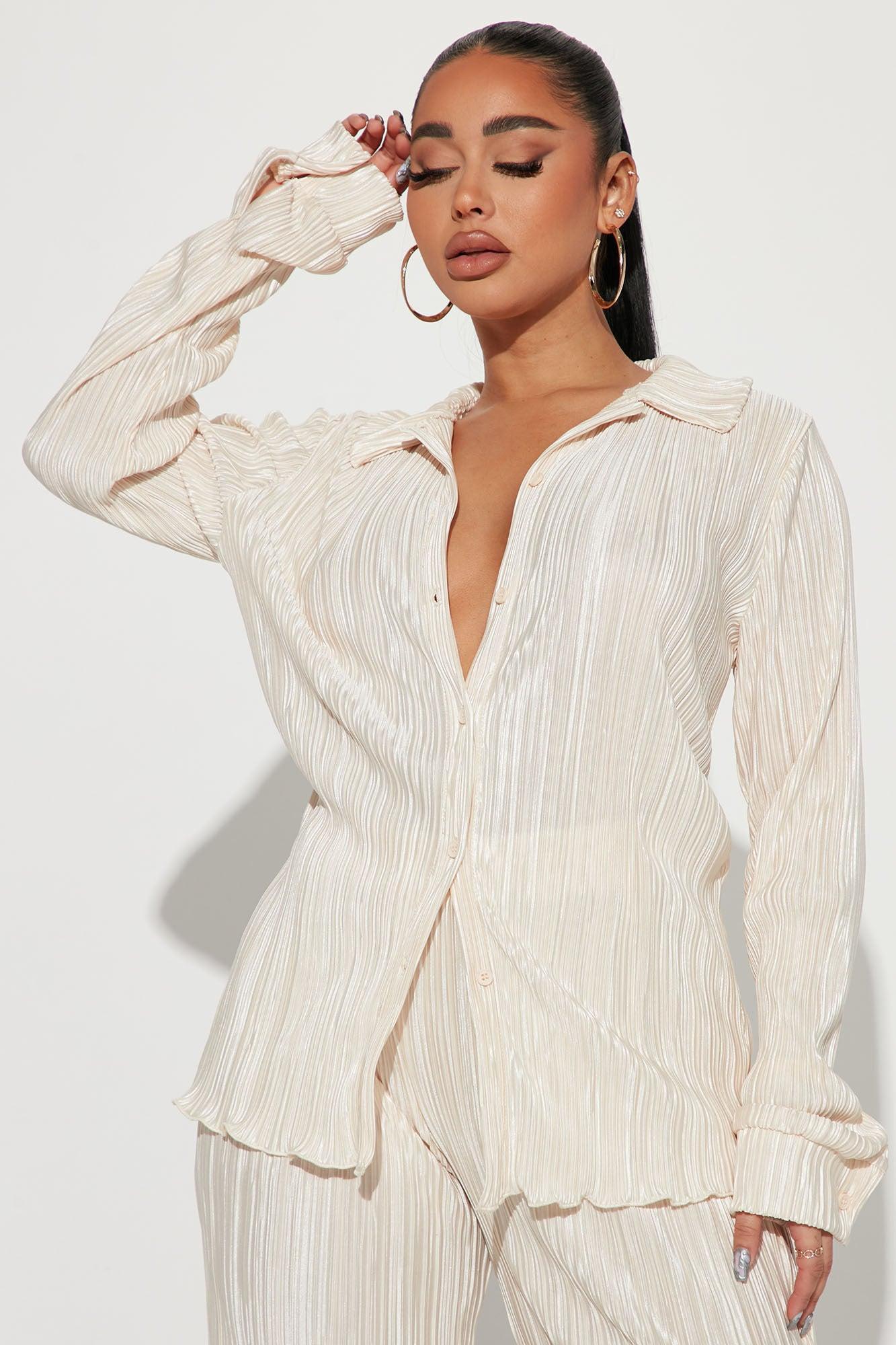 Pick Me Plisse Pant Set - Cream Product Image