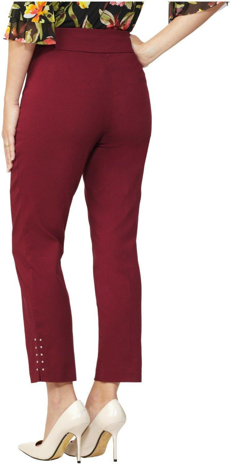 Roz & Ali™ Solid Millennium Tummy Panel Pull On Ankle Pants With Rivet Trim Bottom - Misses Product Image