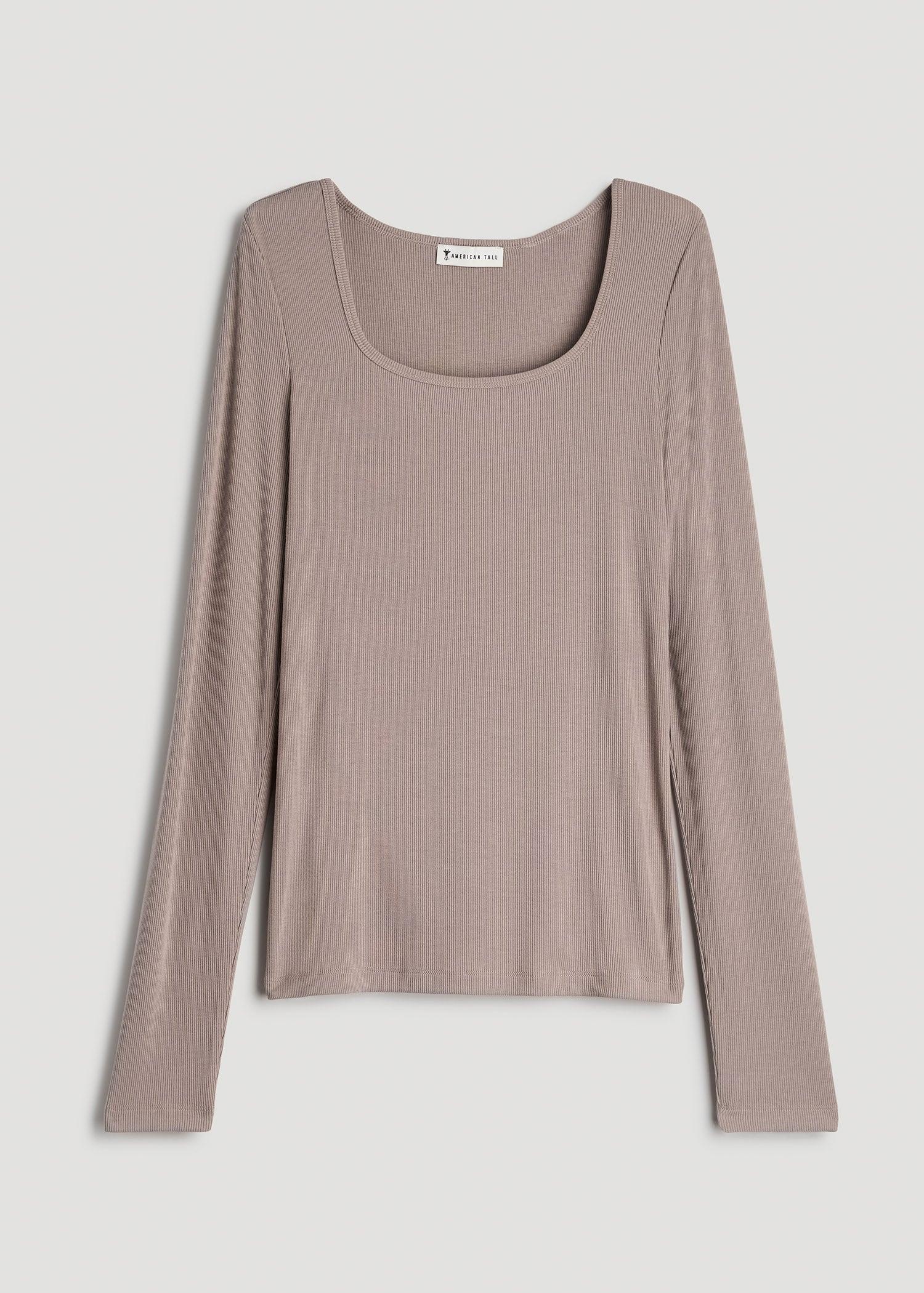 Long Sleeve Ribbed Squareneck Top for Tall Women in Truly Taupe Product Image