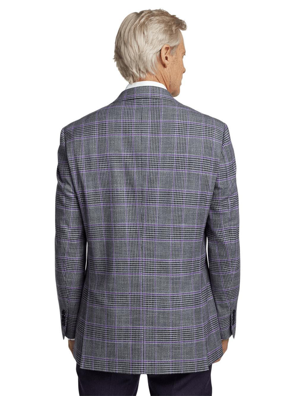 Microfiber Windowpane Single Breasted Notch Lapel Sport Coat - Grey/purple Product Image