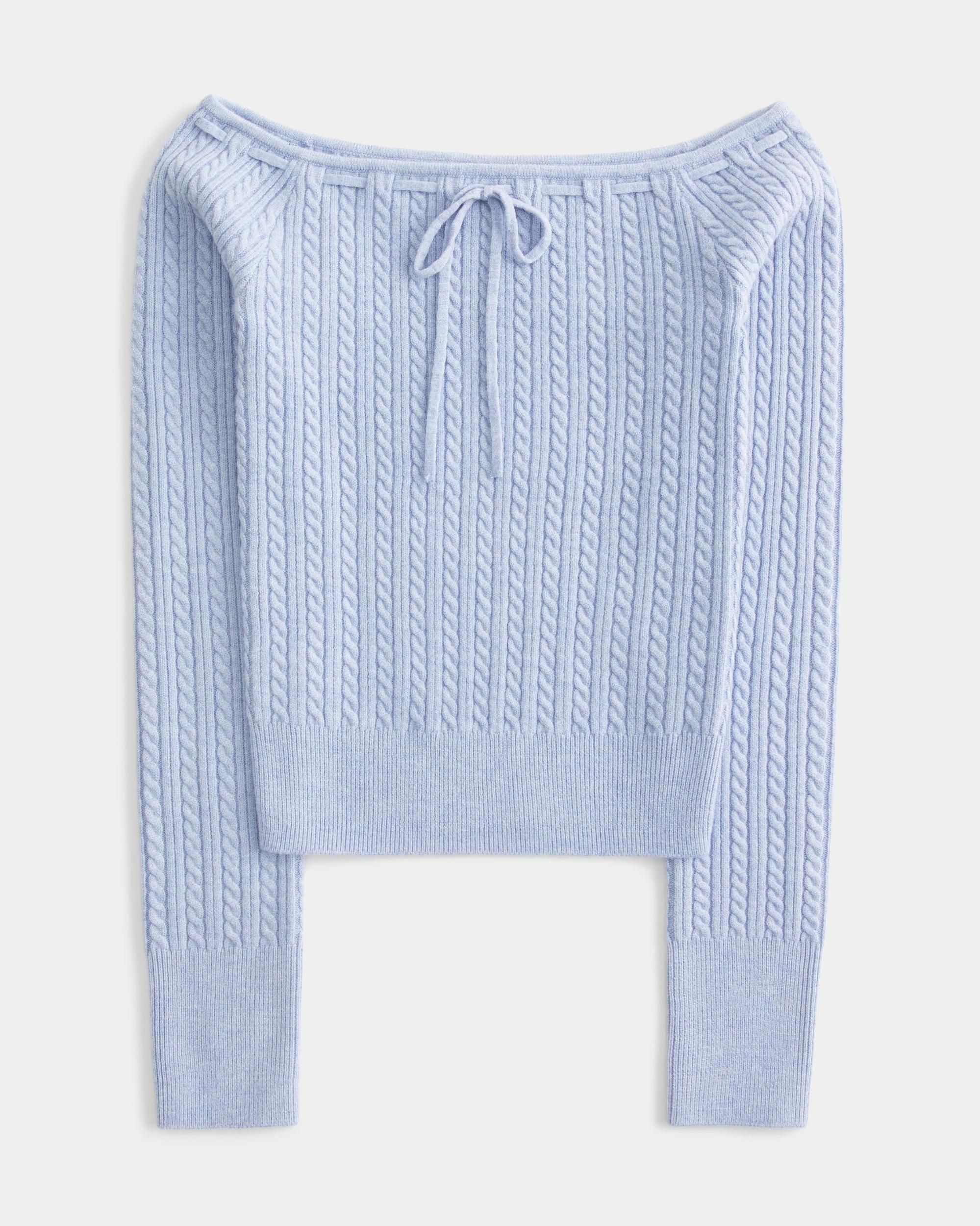 Off-the-Shoulder Cable-Knit Sweater Product Image
